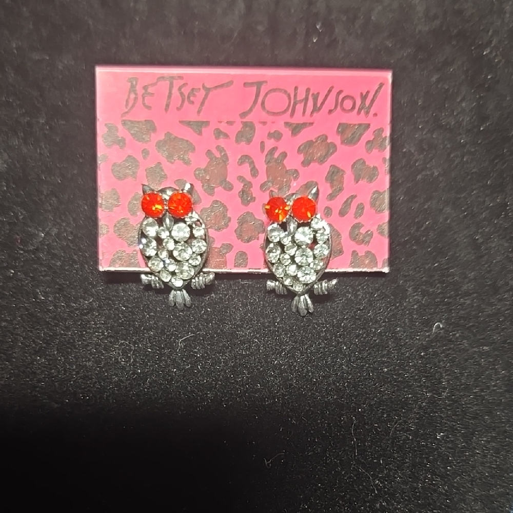 NWOT Betsey Johnson Silver Owl Earrings